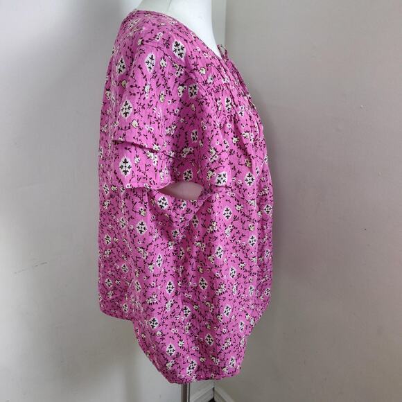 Lane Bryant Shirt Womens Plus Size 24 Pink Floral Flutter Sleeve Tie Neck Boho - Picture 6 of 15